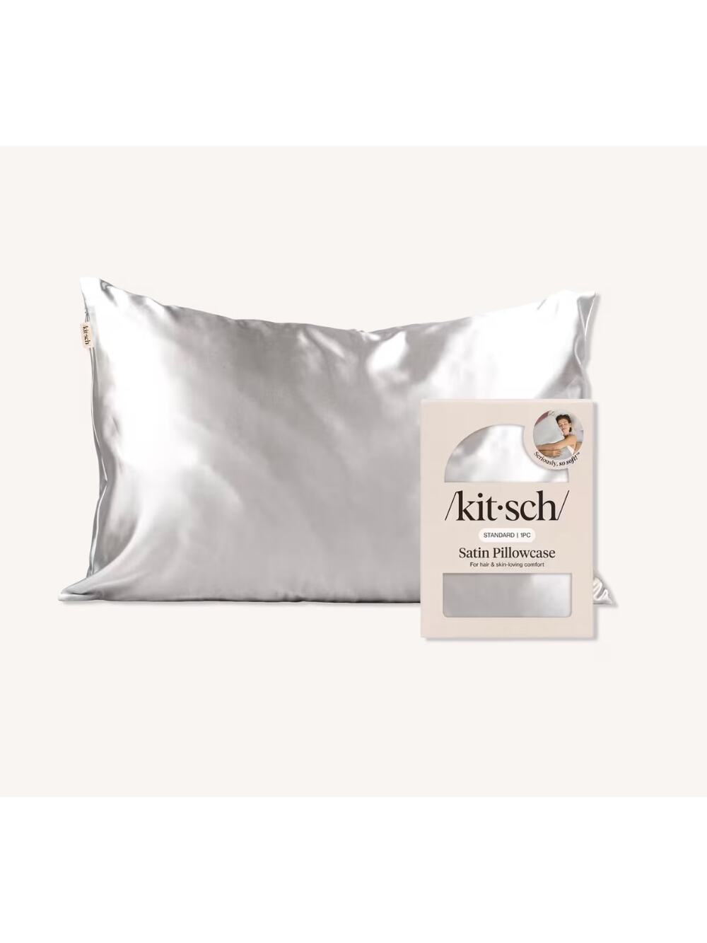 Kitsch - Silver Satin Pillowcase Standard Size NEW